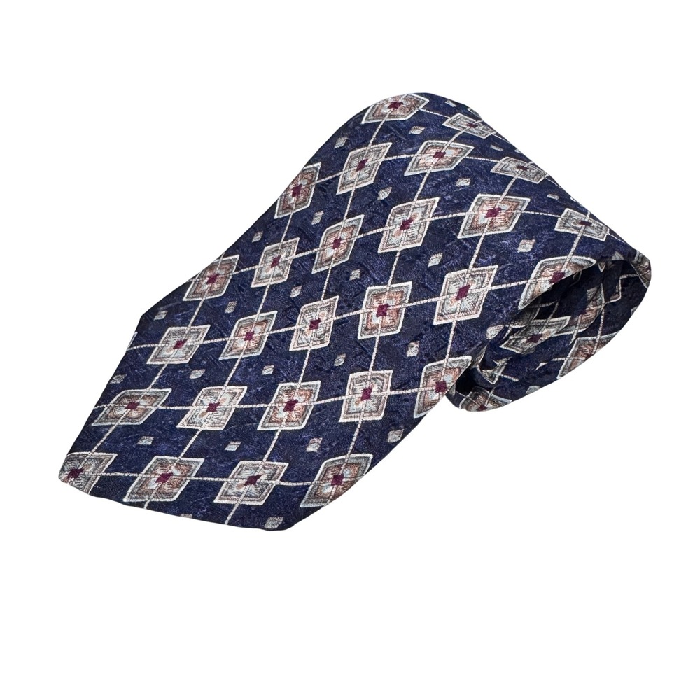 Christian Dior Monsieur Silk‎ Jacquard Diamond Pattern Necktie Blue Burgundy